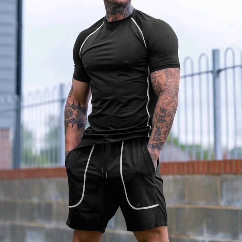 Clothes > Men's Clothing > Clothing Sets > Two-Piece Outfits  New summer new sports tights T-shirt shorts men's running fitness clothing set