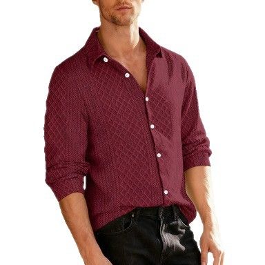 Clothes > Men's Clothing > Tops > Shirts  European and American knitted floral single-breasted casual sports trend coat men's lapel long-sleeved shirt
