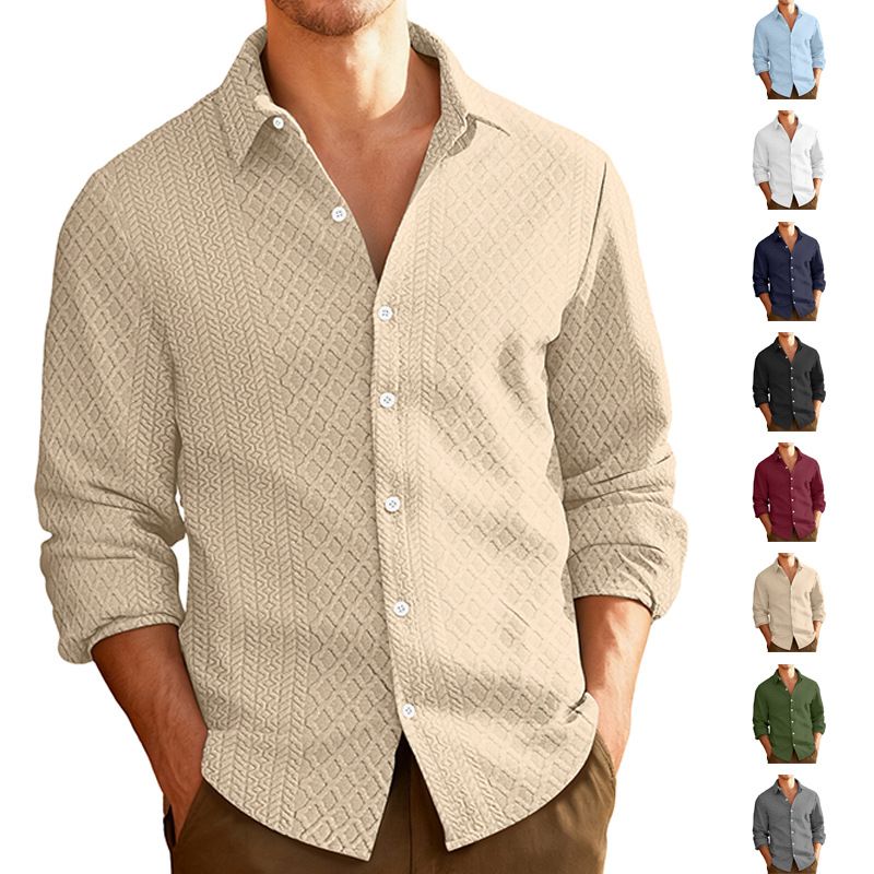 Clothes > Men's Clothing > Tops > Shirts  European and American knitted floral single-breasted casual sports trend coat men's lapel long-sleeved shirt