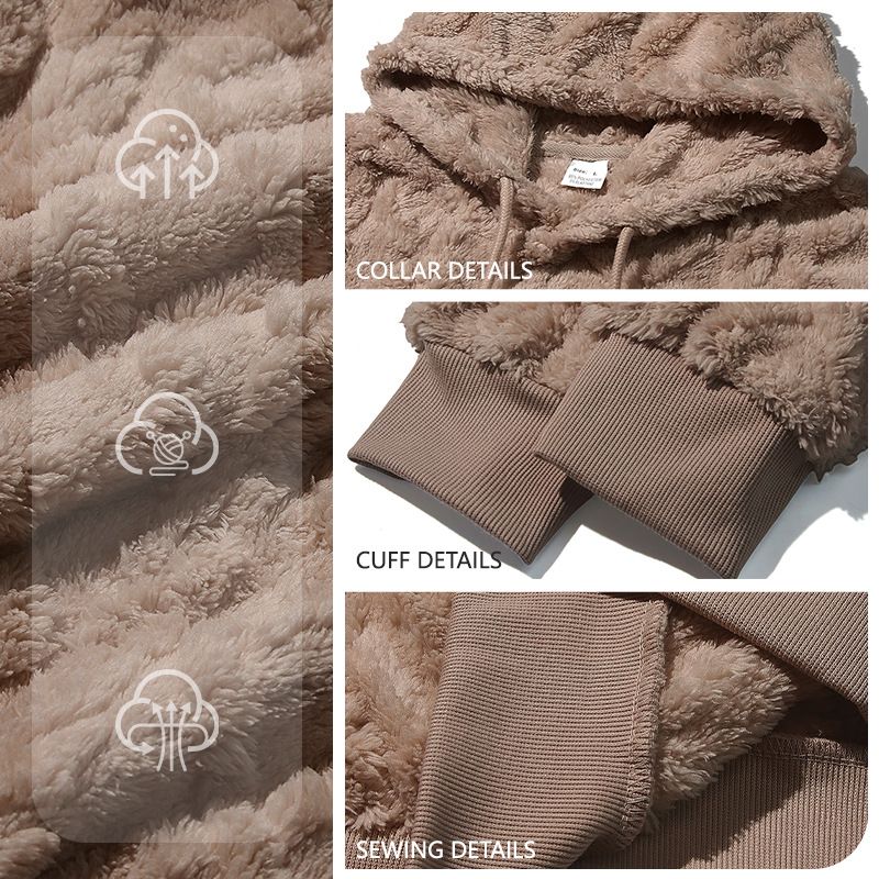 Clothes > Men's Clothing > Tops > Jackets & Coats  Casual men's high street jacquard double-sided velvet hooded sports trendy pullover sweatshirt jacket