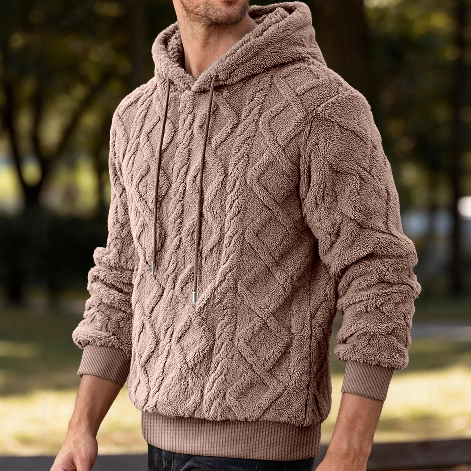 Clothes > Men's Clothing > Tops > Jackets & Coats  Casual men's high street jacquard double-sided velvet hooded sports trendy pullover sweatshirt jacket