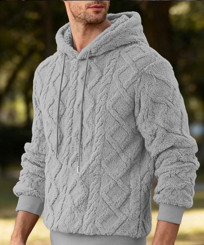 Clothes > Men's Clothing > Tops > Jackets & Coats  Casual men's high street jacquard double-sided velvet hooded sports trendy pullover sweatshirt jacket