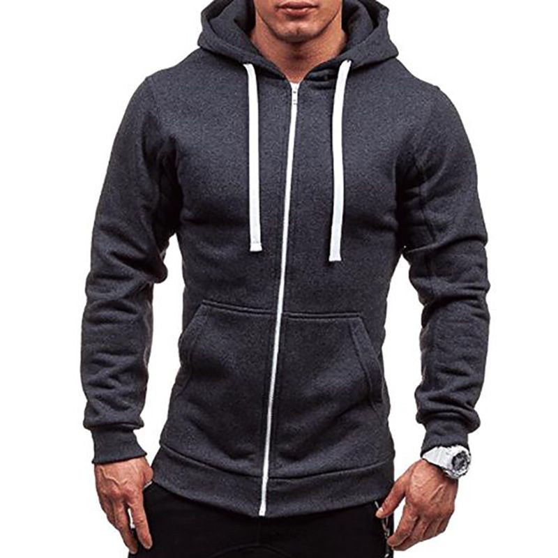 Clothes > Men's Clothing > Tops > Jackets & Coats  Men's spring and autumn casual fashion solid color sweatshirt men's long-sleeved sports hooded top zipper cardigan sweatshirt