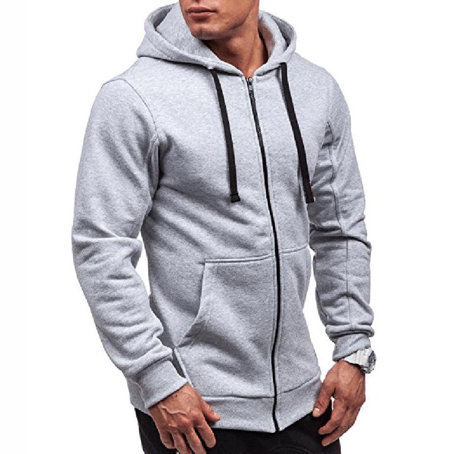 Clothes > Men's Clothing > Tops > Jackets & Coats  Men's spring and autumn casual fashion solid color sweatshirt men's long-sleeved sports hooded top zipper cardigan sweatshirt