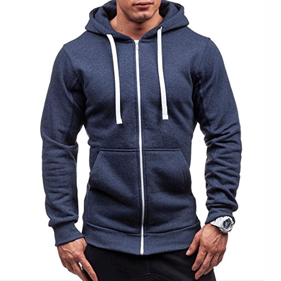 Clothes > Men's Clothing > Tops > Jackets & Coats  Men's spring and autumn casual fashion solid color sweatshirt men's long-sleeved sports hooded top zipper cardigan sweatshirt
