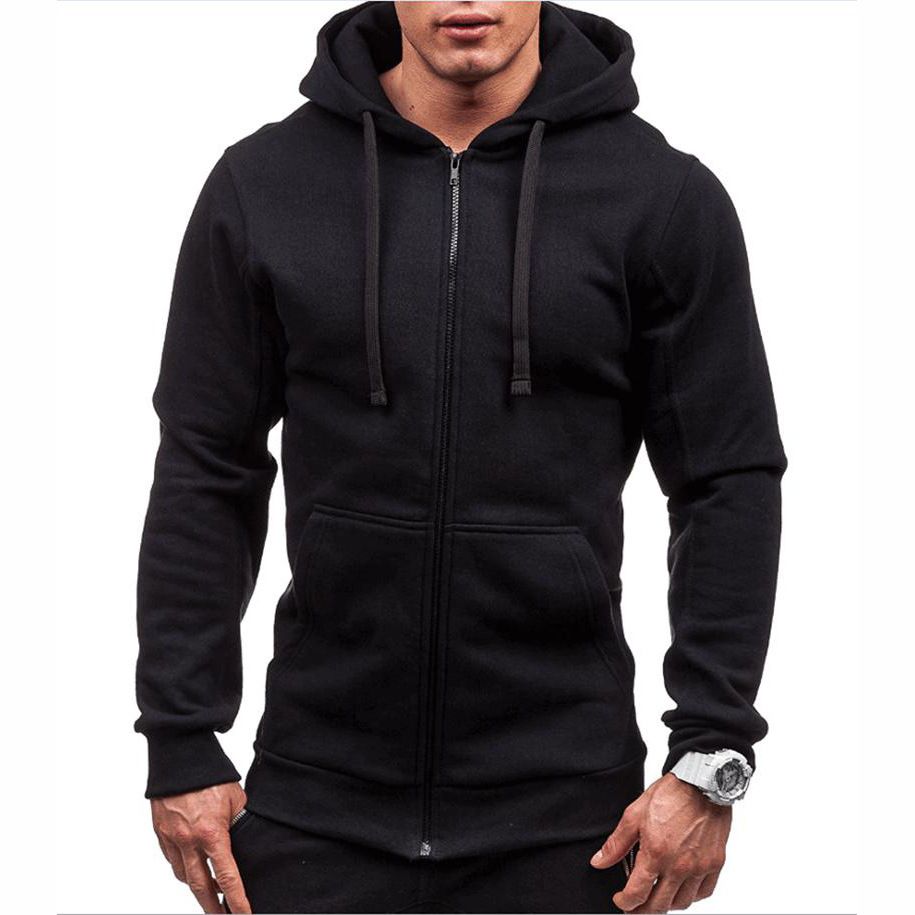 Clothes > Men's Clothing > Tops > Jackets & Coats  Men's spring and autumn casual fashion solid color sweatshirt men's long-sleeved sports hooded top zipper cardigan sweatshirt