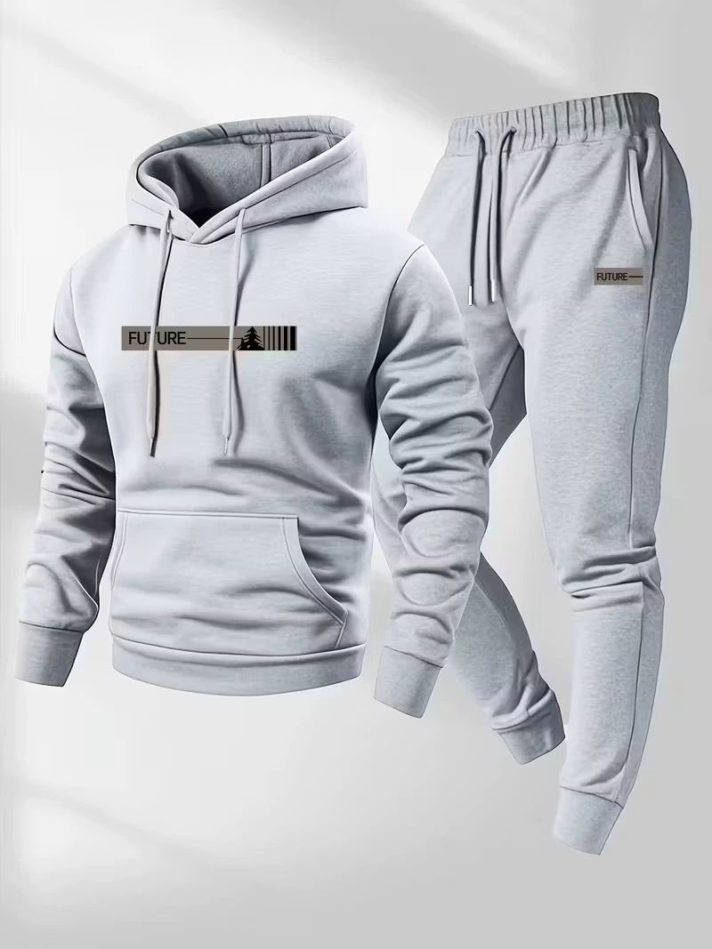 Clothes > Men's Clothing > Clothing Sets > Two-Piece Outfits  New men's hooded sweatshirt set with loose letter jacket and pants