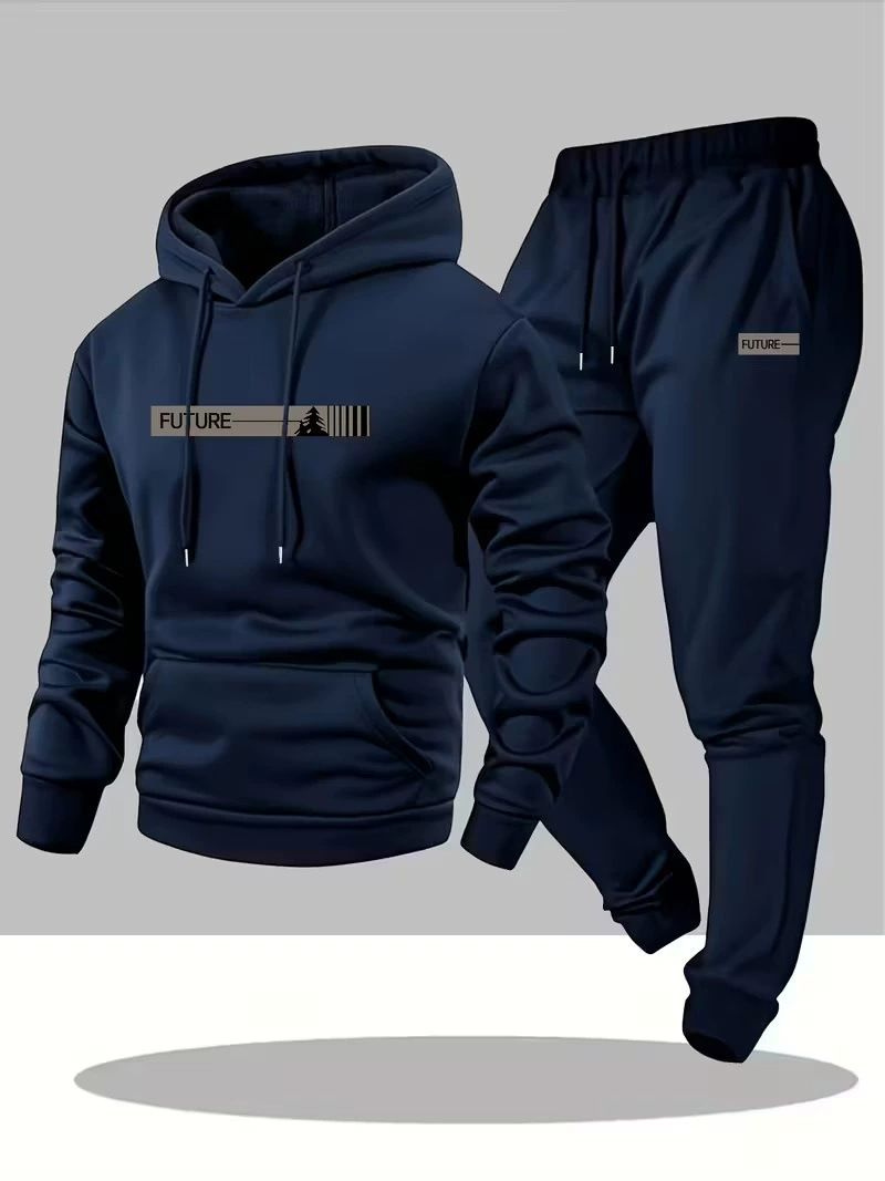 Clothes > Men's Clothing > Clothing Sets > Two-Piece Outfits  New men's hooded sweatshirt set with loose letter jacket and pants