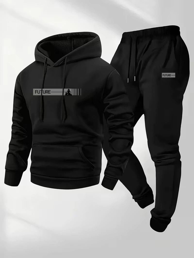 Clothes > Men's Clothing > Clothing Sets > Two-Piece Outfits  New men's hooded sweatshirt set with loose letter jacket and pants