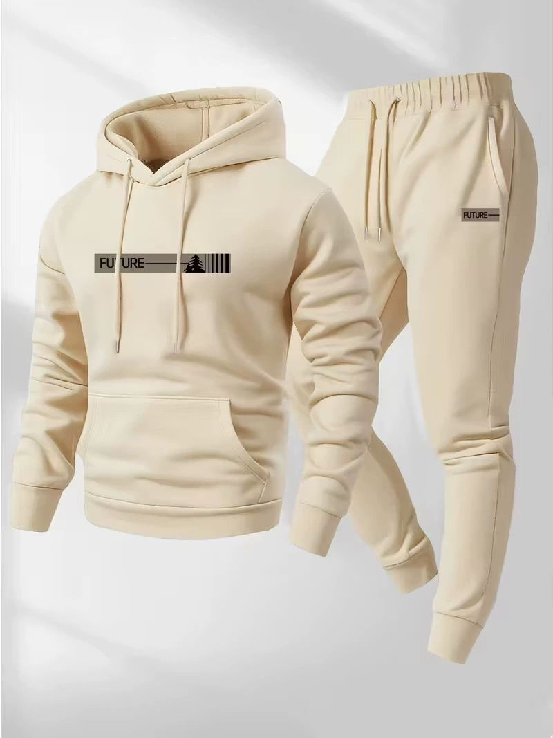 Clothes > Men's Clothing > Clothing Sets > Two-Piece Outfits  New men's hooded sweatshirt set with loose letter jacket and pants