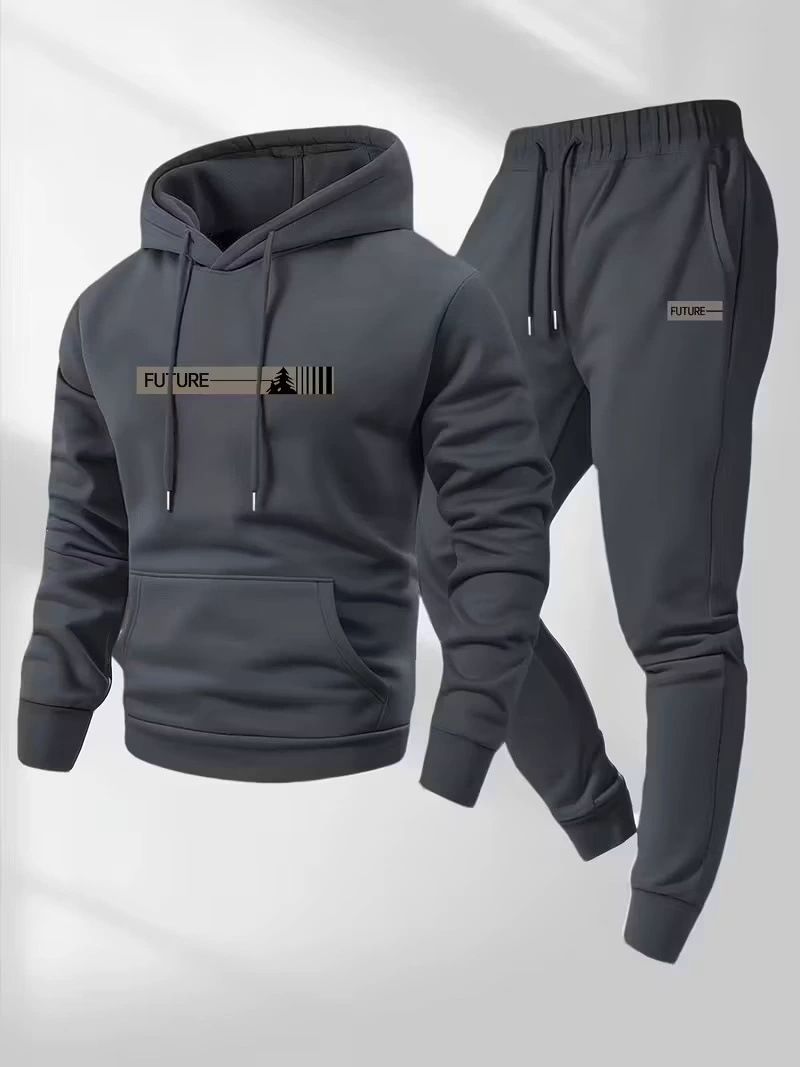 Clothes > Men's Clothing > Clothing Sets > Two-Piece Outfits  New men's hooded sweatshirt set with loose letter jacket and pants
