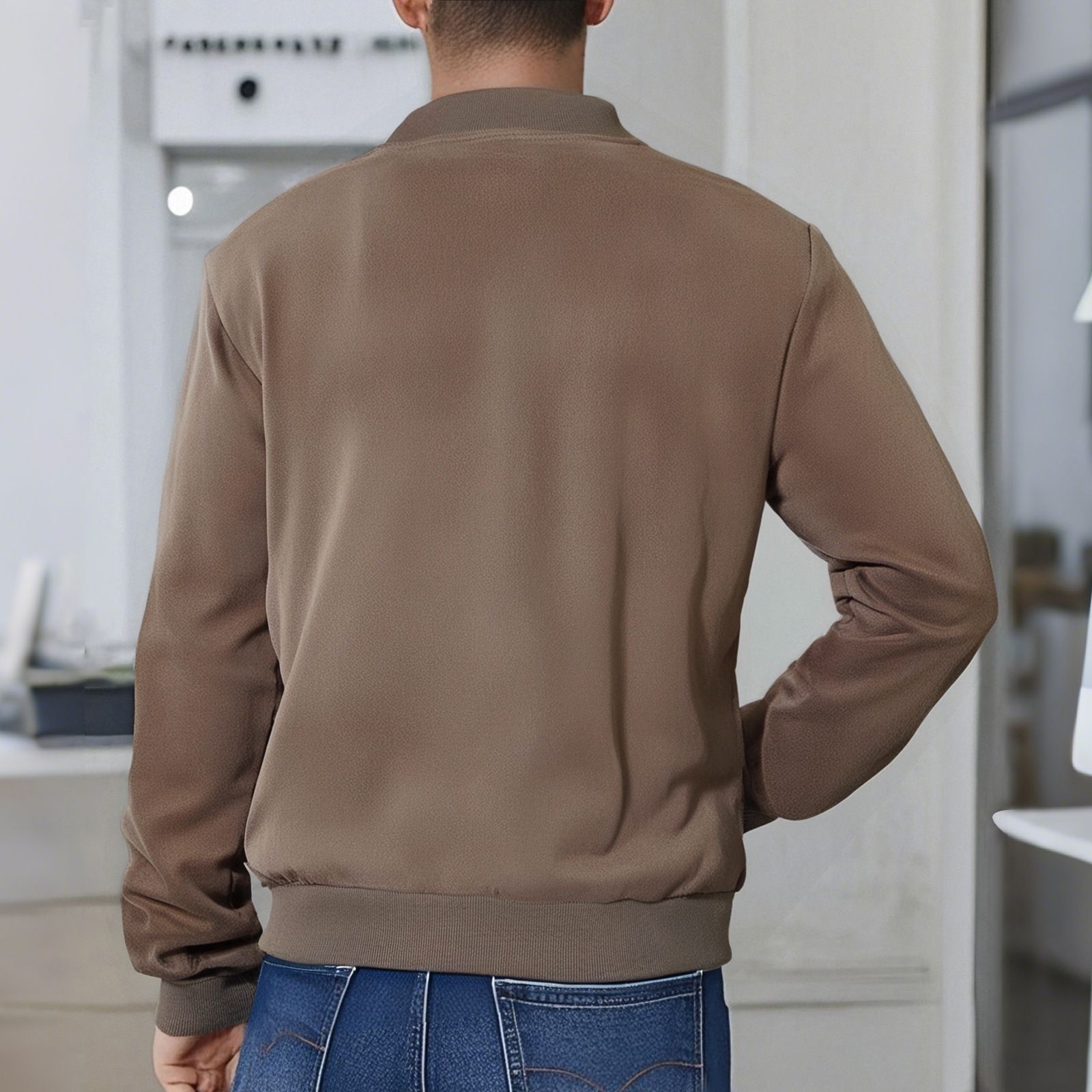 Clothes > Men's Clothing > Tops > Jackets & Coats  Men's Suede Jacket Spring and Autumn Fashion Casual Zipper Long Sleeve Cardigan Jacket