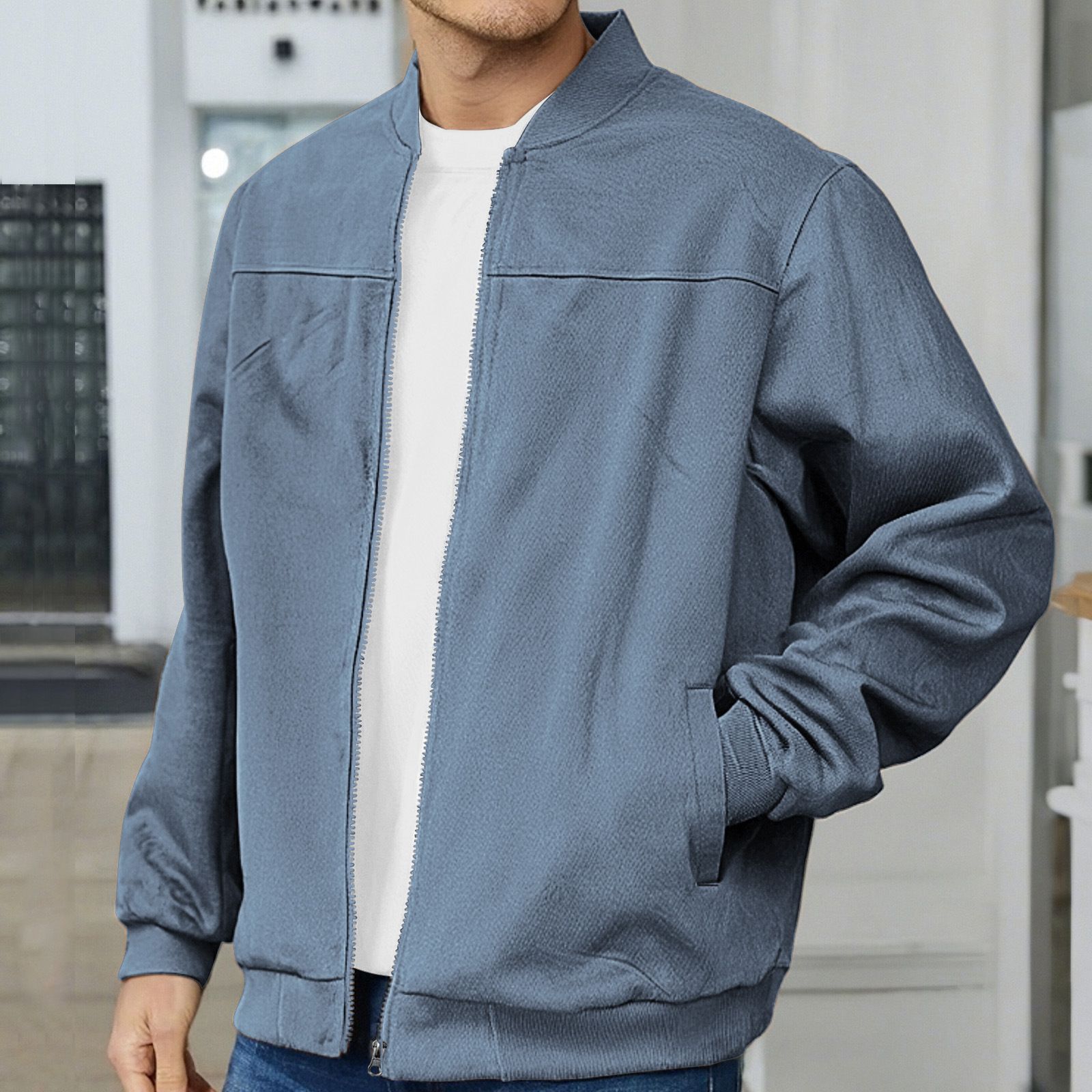Clothes > Men's Clothing > Tops > Jackets & Coats  Men's Suede Jacket Spring and Autumn Fashion Casual Zipper Long Sleeve Cardigan Jacket