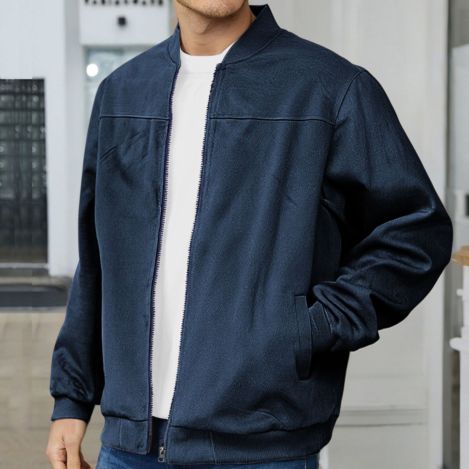 Clothes > Men's Clothing > Tops > Jackets & Coats  Men's Suede Jacket Spring and Autumn Fashion Casual Zipper Long Sleeve Cardigan Jacket