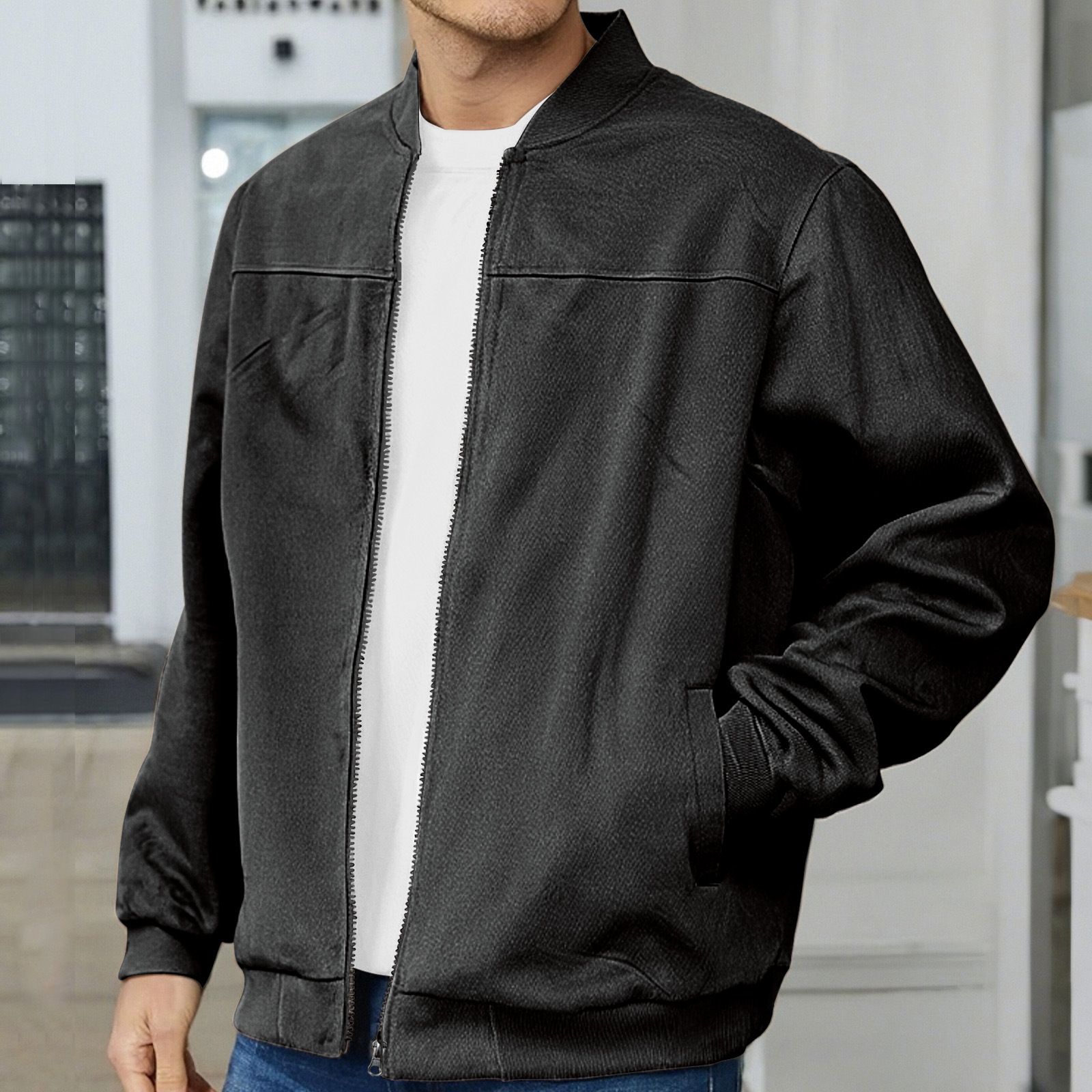 Clothes > Men's Clothing > Tops > Jackets & Coats  Men's Suede Jacket Spring and Autumn Fashion Casual Zipper Long Sleeve Cardigan Jacket