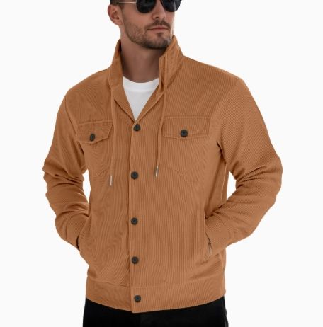 Clothes > Men's Clothing > Tops > Jackets & Coats  Long sleeve casual sports coat lapel corduroy pocket buttoned jacket