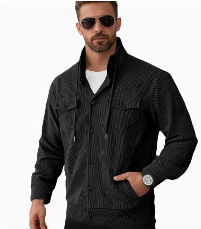 Clothes > Men's Clothing > Tops > Jackets & Coats  Long sleeve casual sports coat lapel corduroy pocket buttoned jacket