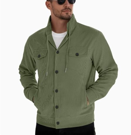 Clothes > Men's Clothing > Tops > Jackets & Coats  Long sleeve casual sports coat lapel corduroy pocket buttoned jacket