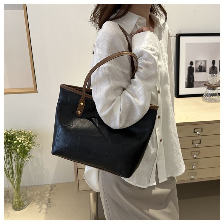 【2in1】 New Arrivals PU splicing Women's Bags Tote Bags handbags Trendy Shoulder Bag