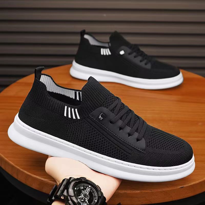 Men's mesh breathable fly woven shoes with soft soles fashionable and trendy casual shoes