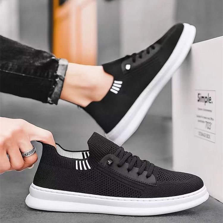 Men's mesh breathable fly woven shoes with soft soles fashionable and trendy casual shoes