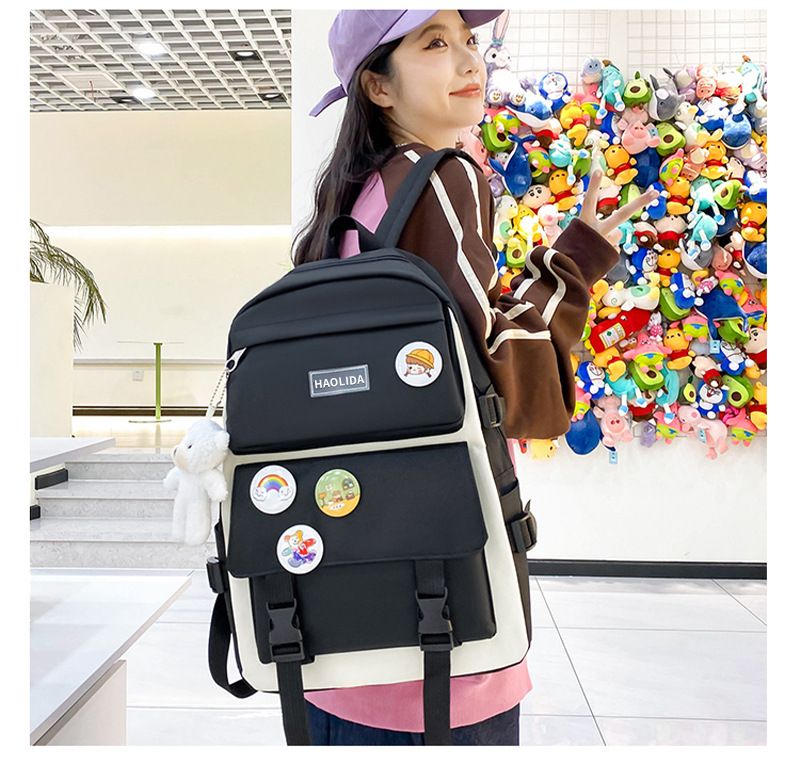 【with toy bear ,medals】 5Pcs/set School Bag New Arrival Buckles Backpacks Bookbags Laptop bag Travelling bag Unisex Backpack+Shoulder bag+Wallet+handbags pencil case+coin purse