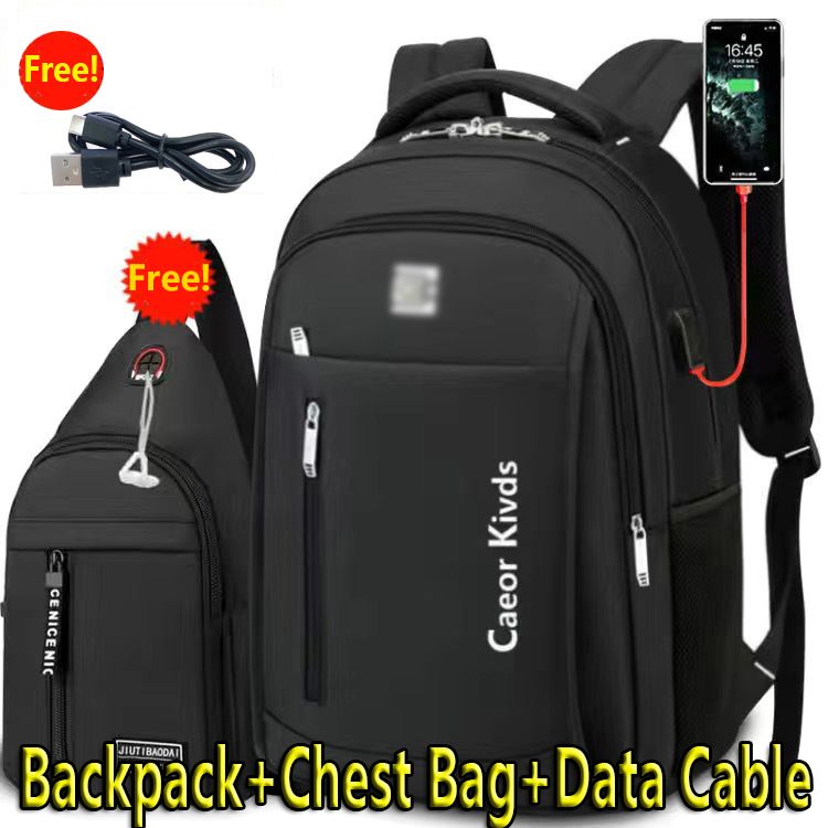 3in1Backpack+Chest Bag+USB Cable Laptop Bag Business Trend Student Backpack  Leisure Travel Bag