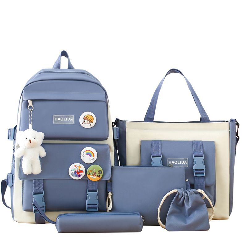 【with toys,medals】 5Pcs/set School Bag New Arrival Buckles Backpacks Bookbags Laptop bag Travelling bag Unisex Backpack+Shoulder bag+Wallet+handbags pencil case+coin purse