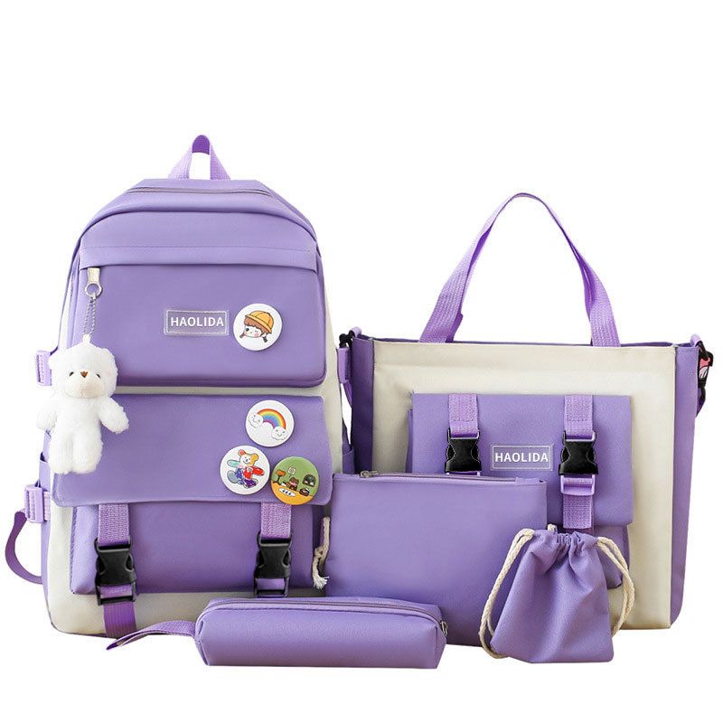 【with toys,medals】 5Pcs/set School Bag New Arrival Buckles Backpacks Bookbags Laptop bag Travelling bag Unisex Backpack+Shoulder bag+Wallet+handbags pencil case+coin purse