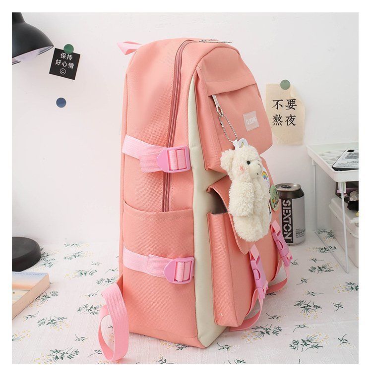 【with toys,medals】 5Pcs/set School Bag New Arrival Buckles Backpacks Bookbags Laptop bag Travelling bag Unisex Backpack+Shoulder bag+Wallet+handbags pencil case+coin purse