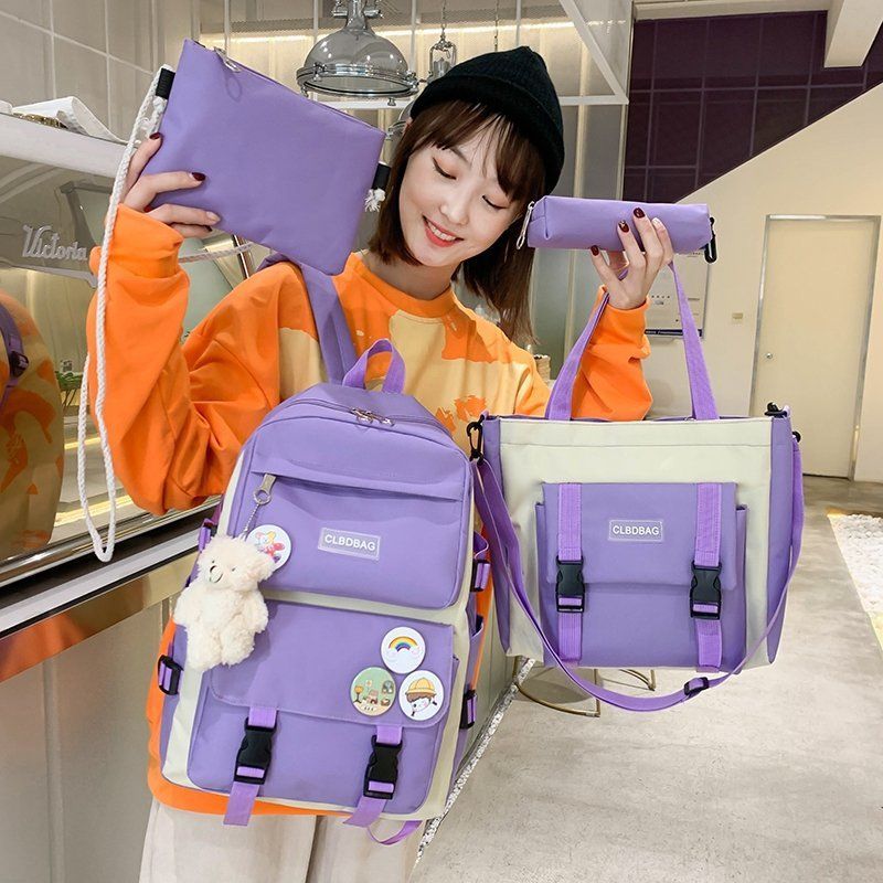 【with toys,medals】 5Pcs/set School Bag New Arrival Buckles Backpacks Bookbags Laptop bag Travelling bag Unisex Backpack+Shoulder bag+Wallet+handbags pencil case+coin purse