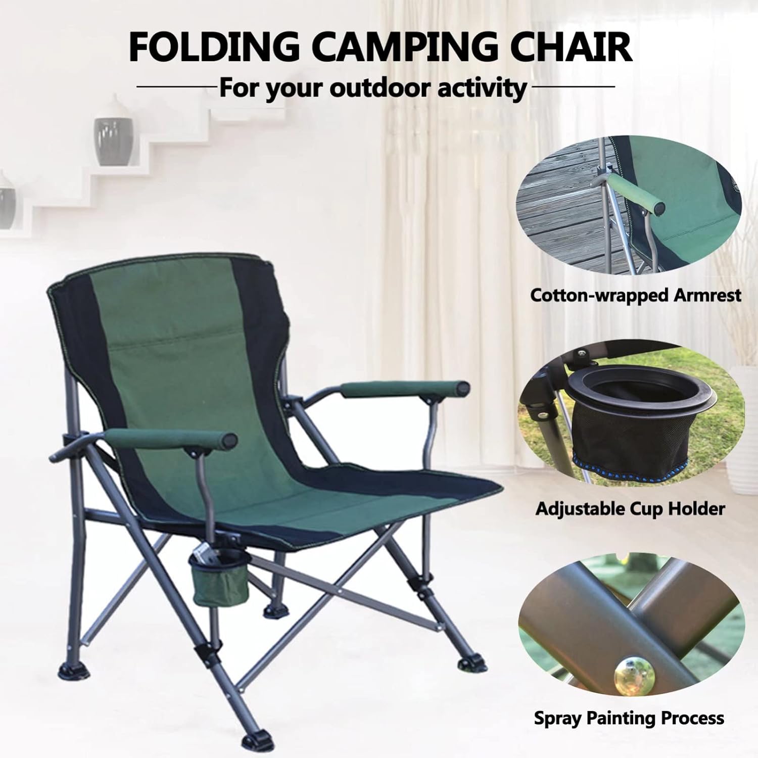 Folding Camping Chair With Cup Holder And Carry Bag