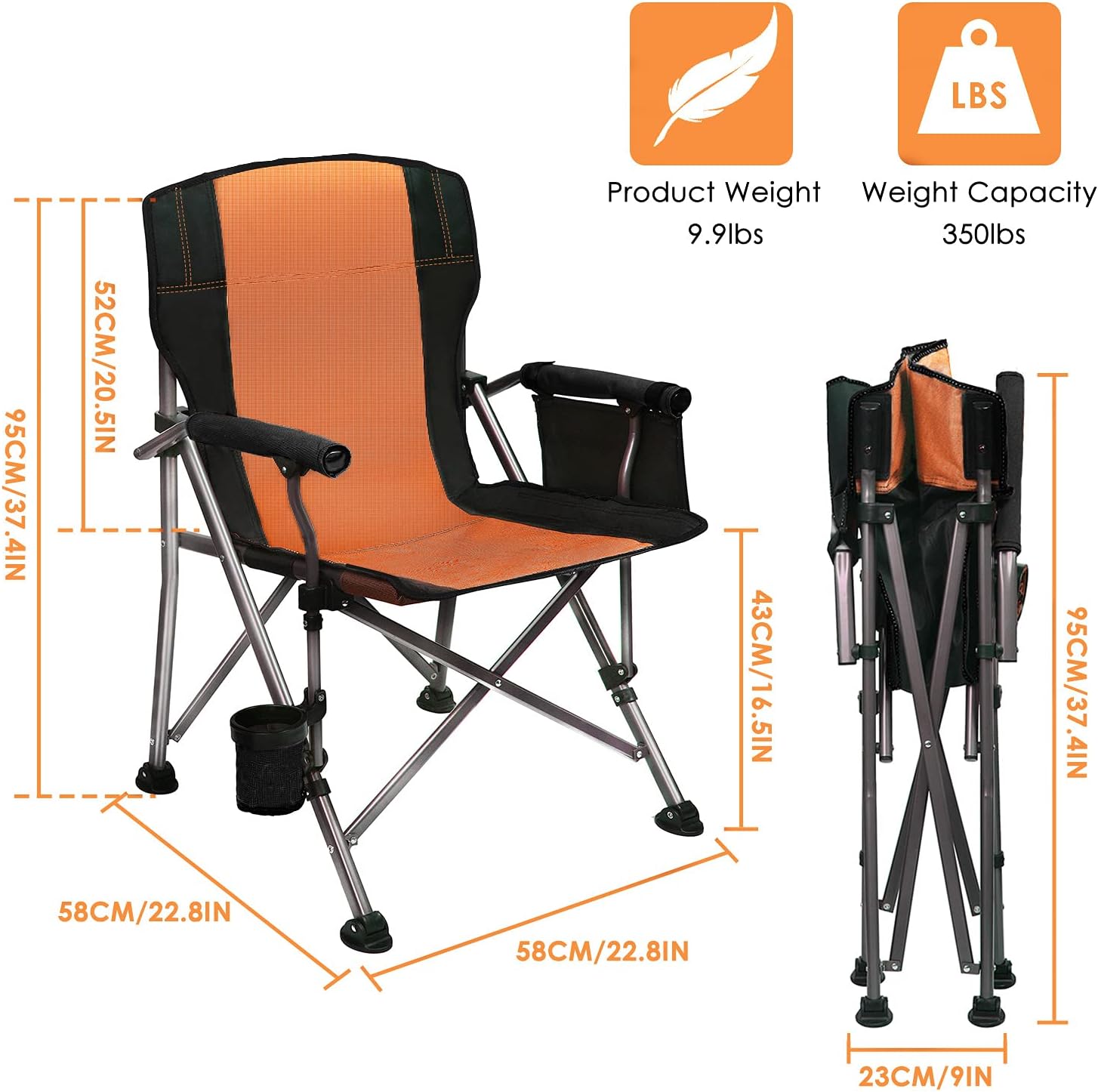 Folding Camping Chair With Cup Holder And Carry Bag