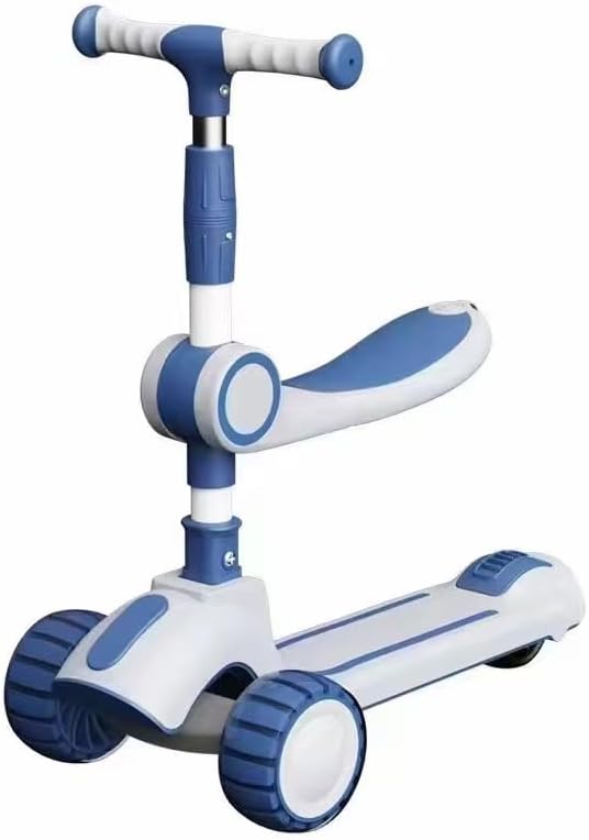 3-in-1 Kick Scooter, Adjustable Height Foldable Scooter Removable Seat, 3 LED Music Lighted Wheels and Anti-Slip Deck, for Boys & Girls