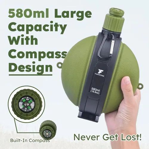 Foldable Silicone Water Bottle With Compass-Collapsible Water Bottle - Silicone Foldable Canteen with Compass Cap, 580ml/19.8oz Water Jug for Hiking, Camping, Backpacking, and Traveling, Portable and