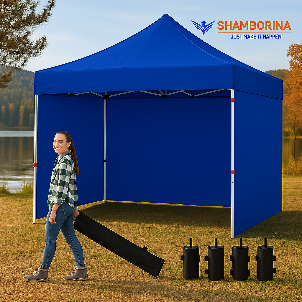 Shamborina Heavy Duty Canopy Tent With Sidewalls 3mtrs By 3mtrs/Gazebo Tent +Carry Bag With Wheels +4 Sandbags - (40mm Thickness Steel Grill,420D Polyester Oxford)