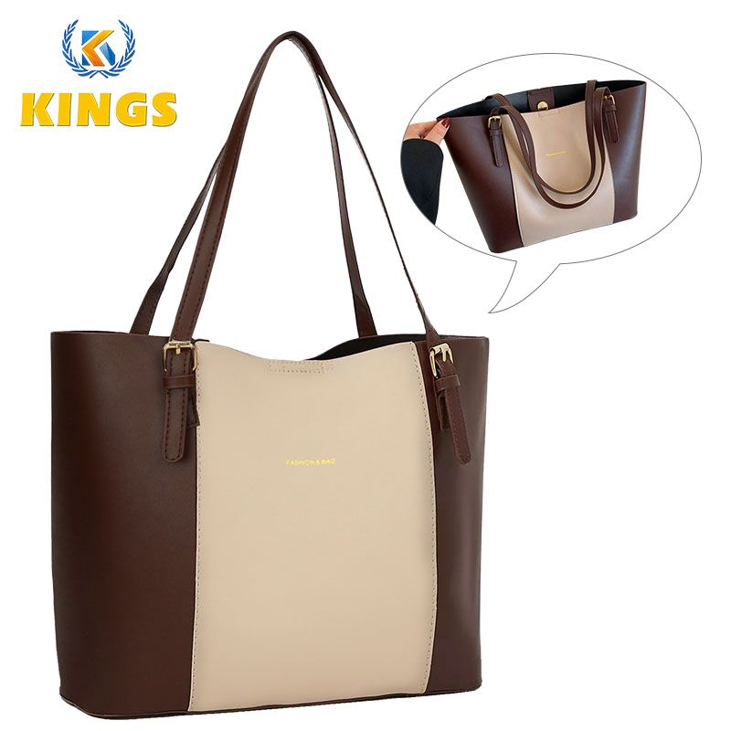 Ladies Shoulder Bag Women Handbags Tote Bag Large Capacity Color-Block PU Bag Brown