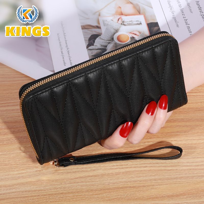 Classic Ladies Clutch Bag Mobile Phone Bag PU Black Long Wallet Card Holder Black