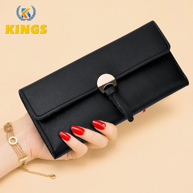 Women Long Wallet Ladies Coin Purse Tri-fold Wallet Card Case Black Wallet Black