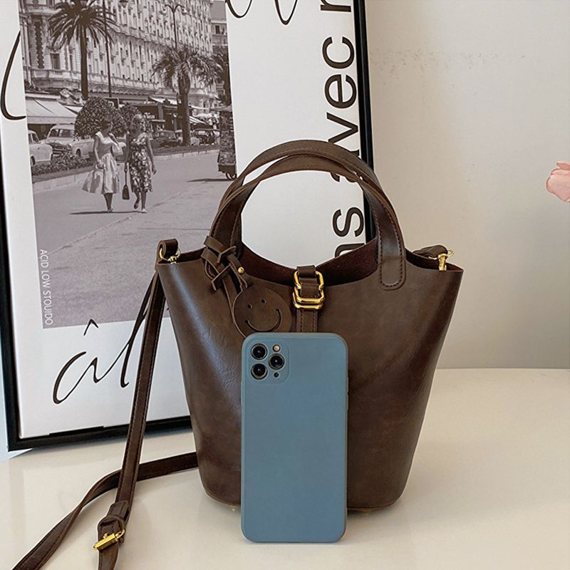 Women Cross-body Bag Small Bag Set PU Bucket Bag Smiley Face Decoration  Handbags