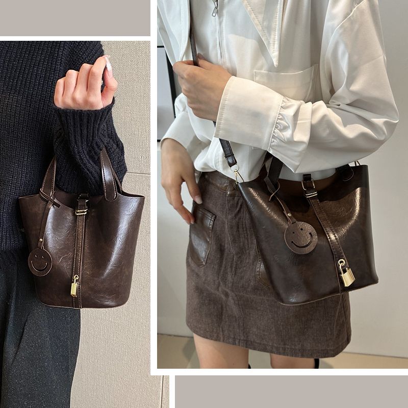 Women Cross-body Bag Small Bag Set PU Bucket Bag Smiley Face Decoration  Handbags