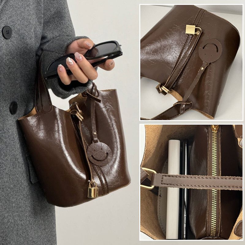 Women Cross-body Bag Small Bag Set PU Bucket Bag Smiley Face Decoration  Handbags