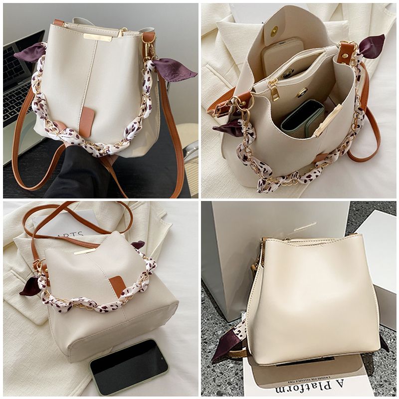 Women Bucket Bag Ladies Ribbon Shoulder Bag Handbags Multi-carry Cross-body Bag