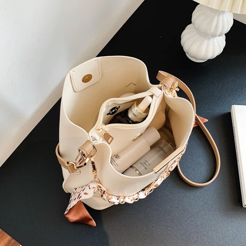 Women Bucket Bag Ladies Ribbon Shoulder Bag Handbags Multi-carry Cross-body Bag