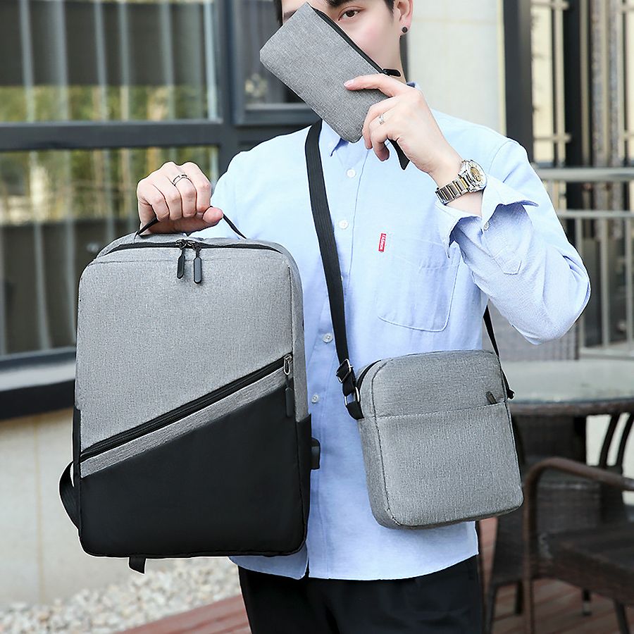 3 piece set Laptop Backpack Men Bag Set Business Casual Rucksack School bag Cross-body Bag Small bag