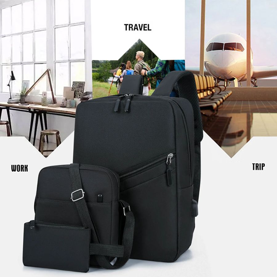 3 piece set Laptop Backpack Men Bag Set Business Casual Rucksack School bag Cross-body Bag Small bag