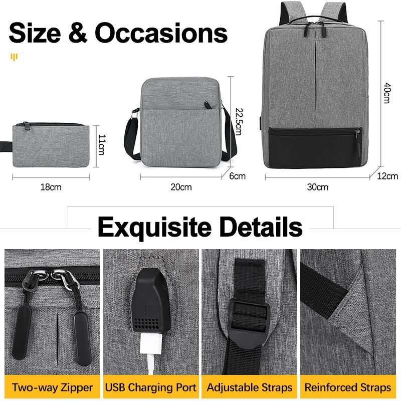 3 in 1 Men Bags Set Business Casual Laptop Backpack Cross-body Bag Small bag Rucksack School bag