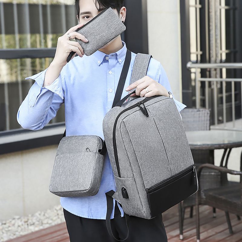 3 in 1 Men Bags Set Business Casual Laptop Backpack Cross-body Bag Small bag Rucksack School bag