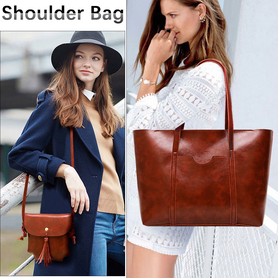 4 In 1 Ladies Shoulder Bag Cross-body bag Purse Bag Set Women Handbag Zipper Tote Bag Large Capacity Waterproof PU Leather Bag Kings Fashion