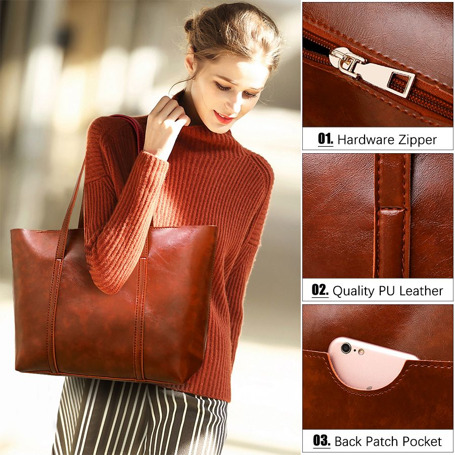 4 In 1 Ladies Shoulder Bag Cross-body bag Purse Bag Set Women Handbag Zipper Tote Bag Large Capacity Waterproof PU Leather Bag Kings Fashion